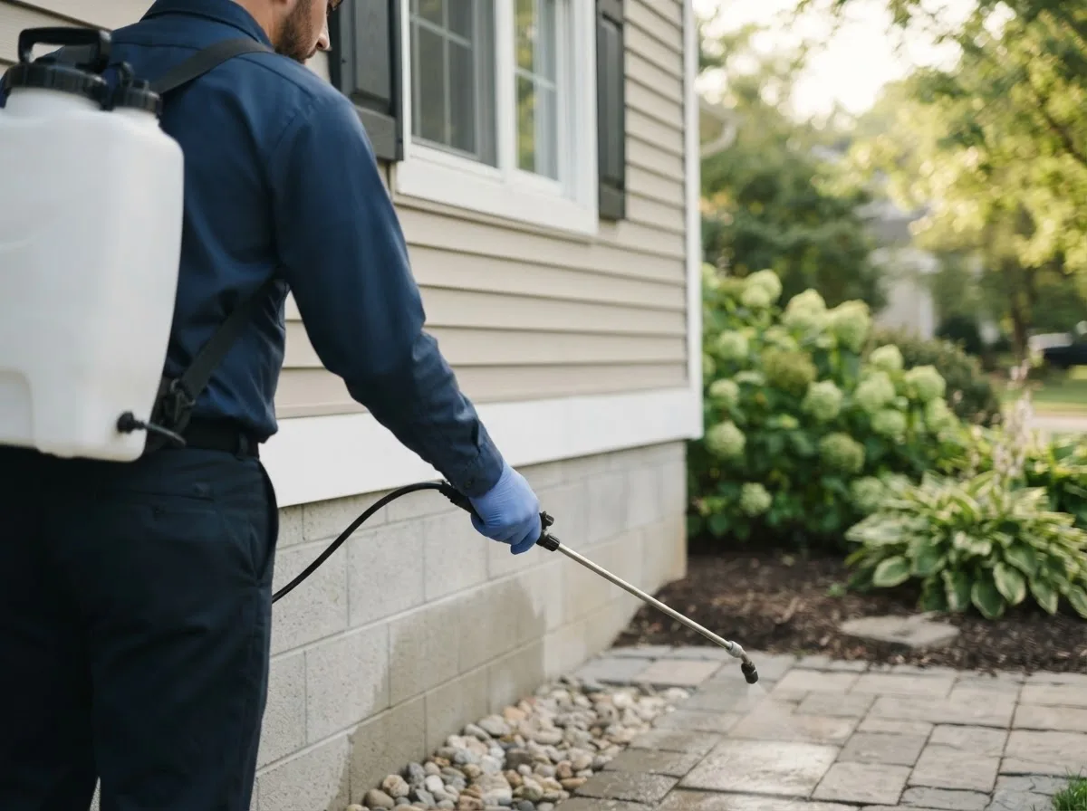 Pest control technician inspecting a home in Nemaha, NE